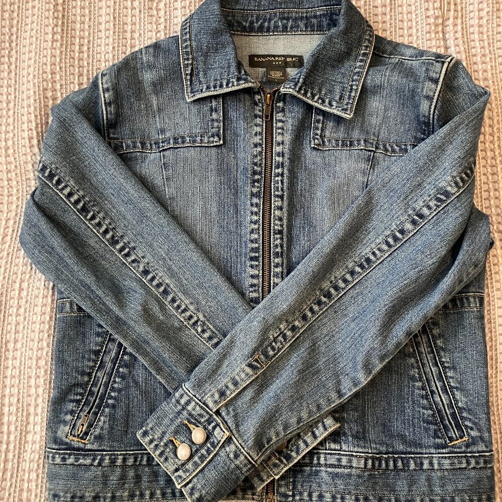 Banana Republic Women’s Large Denim Jacket Zip Front Stretch Medium Wash